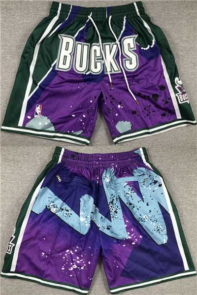 Mens Milwaukee Bucks Purple Green Shorts (Run Small)->nba shorts->NBA Jersey